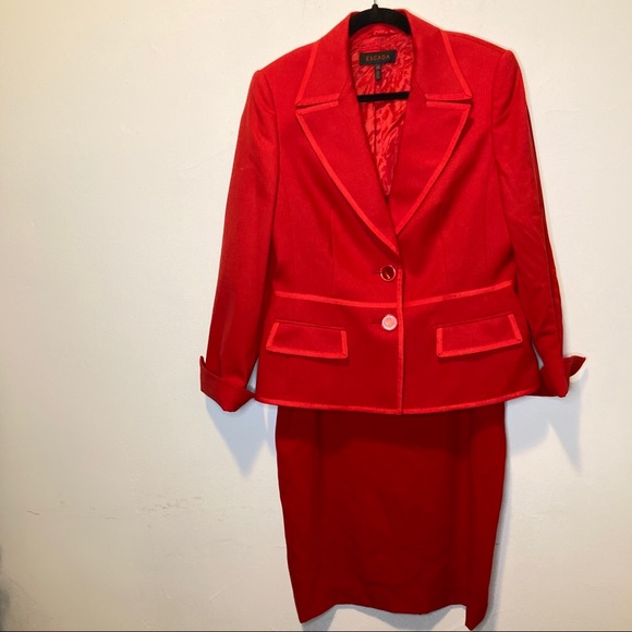 Escada Dresses & Skirts - Escada Red Blazer Midi Skirt Suit Set 6